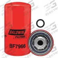 BALDWIN FILTERS Fuel Filter: Spin-On, 3 11/16 in Outside Dia, M20-1.50 Thread Size, Cellulose (MPN BF7966). Key specifications — attr1137520: BF7966; attr1137521: FF5421; attr434022: BALDWIN FILTERS; attr427730: Cellulose; attr427731: G381-A Integral Gasket; attr1017112: Trucks; attr1017113: Kawasaki.
