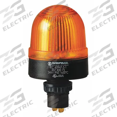 WERMA Warning Light: Yellow, Xenon, 24V DC, 2 1/4 in Overall Dia, 4 1/16 in Overall Ht - Wired Flashing Lights