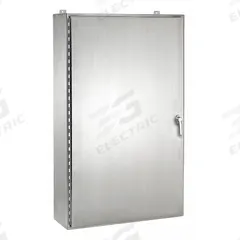 HOFFMAN Enclosure: 304 Stainless Steel, 48 in x 36 in x 12 in, NEMA 12/3R/4/4X, Solid Cover, Hinged (MPN A48H3612SSLP3PT). Key specifications — Brand: HOFFMAN; Closure Method: Handle; Enclosure Material: 304 Stainless Steel; Knockouts: Not Included.