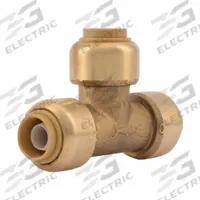 SHARKBITE Push-Fit Tee Fitting: 1/2 in OD x 3/8 in OD x 3/8 in OD Size, Brass, Coupling, Swivel (MPN U360LF). Key specifications — Brand: SHARKBITE.