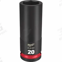 MILWAUKEE Deep Impact Socket: 1/2 in Drive Size, Metric, 20 mm Socket Size, 6-Point, Deep, Friction (MPN 49-66-6281). Key specifications — attr1215501: MILWAUKEE; attr1215515: Black Phosphate; attr1215518: 20 mm.