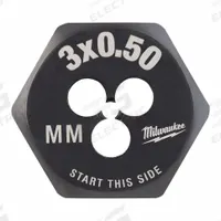 MILWAUKEE Hex Threading Die: M3x0.5 Metric, 1 in Hex Wd, Black Oxide Carbon Steel (MPN 49-57-5311)