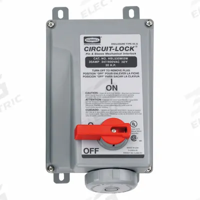 HUBBELL Mechanical Interlock: 347/600V AC, Three Phase, 30 A, 4 Pole - Watertight Interlocks