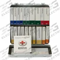 FIRST AID ONLY First Aid Kit and Housing: 130 Components, ANSI/ISEA Z308.1-2021, Type III, Class A (MPN 91331). Key specifications — ANSI Standard Met: ANSI/ISEA Z308.1-2021; Adhesive Bandages Included: (4) Knuckle Bandages; Oral and Inhalant Medicinals Included: No Oral/Inhalant Medicinals; Topical Medicinals Included: (10) PVP Wipes; Wound Dressings Included: Cold Pack; Unitized: Unitized.