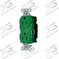 HUBBELL Receptacle: Duplex, 5-15, Green, 125V AC, 15 A, 2 Pole / 3 Wire (MPN 5252STGN)
