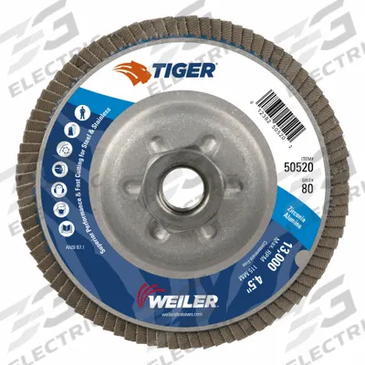 WEILER Flap Disc: Type 29, 4-1/2" x 5/8"-11, Zirconia Alumina, 80 Grit, Aluminum Bk - High-Performance Flap Discs for Carbon & Stainless Steel