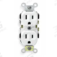 LEVITON Receptacle: Duplex, 5-15, White, 125V AC, 15 A, 2 Pole / 3 Wire (MPN 5320-WCP)