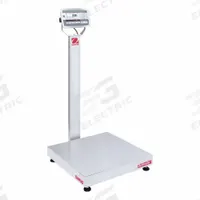 OHAUS Industrial Bench Scale: 24 in x 24 in, IP67/IP68, Column-Mounted, Stainless Steel (MPN D52XW125RQV3). Key specifications — Connection Ports: Bluetooth; Readability: 0.01 lb/5 g; Brand: OHAUS; Weighing Surface Material: Stainless Steel.