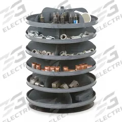 DURHAM MFG Revolving Storage Bin: 25 3/8 in x 17 in, 6 Levels, Flat Bottom, 4 Bins per Level (MPN 1106-95). Key specifications — attr37708: Hardware; attr37693: DURHAM MFG.