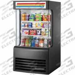 TRUE REFRIGERATION Refrigerated Merchandiser: 56 3/8 in x 30 1/4 in x 32 1/8 in, Black, 3 Shelves (MPN TAC-14GS-LD). Key specifications — attr1277723: TRUE REFRIGERATION; attr1277683: R-153a; attr1277691: No; attr1277694: Black; attr1280716: Partial Glass Panel with Glass Sides; attr1280729: TAC.