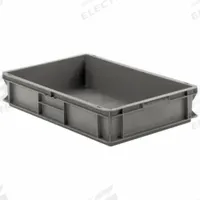 SSI SCHAEFER Straight Wall Tote: 6.1 gal, 23 3/4 in x 15 3/4 in x 4 3/4 in, Stacking Capable, Gray (MPN EF6120.GY1). Key specifications — Material: Plastic; Stackable: Stacking Capable; Brand: SSI SCHAEFER.