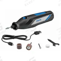 DREMEL Rotary Tool: 12,000 RPM Max. Speed, Single Speed, 1/8 in_1/16 in Collet Size, (1) 2.0 Ah (MPN 7350-5). Key specifications — attr1254970: No; attr1254975: Single Speed; attr1254974: (1) 2.0 Ah; attr1322525: 1 Battery, 1 Charger.