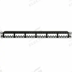 Patch Panel: 1 Rack Units, 24 Ports, Flat, Adhesive Label/Front Numbered, Unshielded, Rear Access (MPN CPP24FMWBLY). Key specifications — Brand: PANDUIT; Compatible Adapter Type: Panduit Mini-Com Modules; Material: Steel; _Access Type: Rear Access; _Port Labeling: Front Numbered; _Series: Mini-Com; _Shielded: Unshielded.