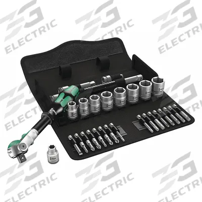 WERA Socket Wrench Set: 3/8 in Drive, 29 Piece, 6-Point, SAE - SAE Socket Sets with Drive Tools