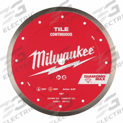 MILWAUKEE Diamond Saw Blade: Granite/Marble/Tile, 10 in Blade Dia., 5/8 in Arbor Size - Tile-Cutting Blades