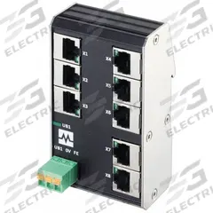 MURRELEKTRONIK Ethernet switch: Unmanaged, DIN Rail, 8 Ports, RJ45, 1000 mbps/Ethernet/Gigabit, IP20 (MPN 58908). Key specifications — Port Type: RJ45; Manufacturer Part Number: 58908; Brand: MURRELEKTRONIK; Features: Auto-Crossover; IP Rating: IP20; Product Type: Ethernet Switch; Mounting Location: DIN Rail; Network Interface: 1000 mbps.