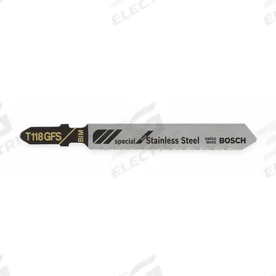 BOSCH Jigsaw Blade: 36, 3 1/4 in Blade Lg, Bi-Metal, Bi-Metal, T Shank, Stainless Steel - Metal-Cutting Blades
