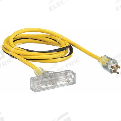 APPROVED VENDOR Extension Cord: Outdoor Use, 10 ft Lg, 3 Outlets, 5-15P, 12/3, SJTW - Outdoor Extension Cords with Multiple Outlets