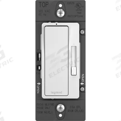 PASS & SEYMOUR Lighting Dimmer: Fluorescent/LED, Side, 1-Pole/3-Way, 120V AC - Line Voltage Output Dimmers