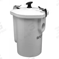 ZURN Solids Interceptor: 6 lb Capacity, 15 gpm Flow Rate, 24 1/2 in Overall Wd, 9 in Overall Lg, PVC (MPN Z1180-1-1/2IP). Key specifications — Material: PVC; Includes: Removable Sediment Bucket; Brand: ZURN.