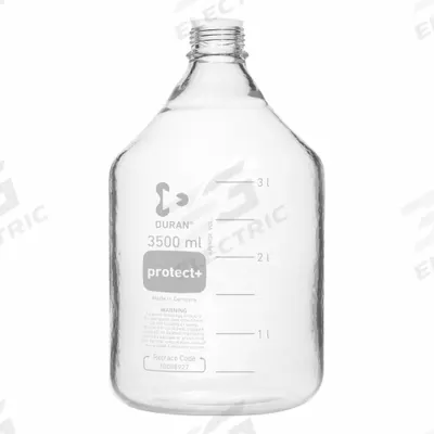 DURAN Narrow Mouth Round Glass Bottles - Safety Coated: 3.5 L, 45 mm, Colorless - Safety Coated Wide Mouth Round Glass Lab Bottles