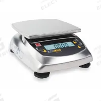 OHAUS Food Scale: 5 3/4 in Weighing Surface Dp, 6 1/4 in Weighing Surface Wd, 3 in Overall Ht, LCD (MPN V31XH2). Key specifications — Readability: 0.0005 lb/0.1 g; Brand: OHAUS; IP Rating: Not IP Rated.