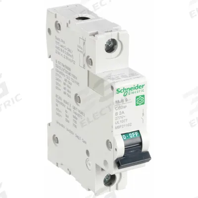 SCHNEIDER Supplementary Protector: 2 A Amps, 60V DC, 14kA at 120/240V AC, Screw Clamp - B-Curve, 1-Pole UL1077 DIN Rail-Mount Supplementary Protectors