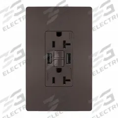 USB Receptacle: Duplex, 5-20R, 2 USB Ports, USB Type A, Brown, 125V AC, 20 A, GFCI (MPN 2097TRUSBAA). Key specifications — Brand: LEGRAND.