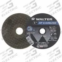 WALTER SURFACE TECHNOLOGIES Abrasive Cut-Off Wheel: Type 1, 6" x 3/64" x 7/8", Aluminum Oxide (MPN 11F062). Key specifications — Series: ZIP STAINLESS; Brand: WALTER SURFACE TECHNOLOGIES.