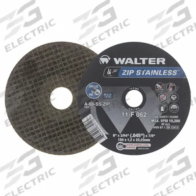 WALTER SURFACE TECHNOLOGIES Abrasive Cut-Off Wheel: Type 1, 6" x 3/64" x 7/8" - Contaminant-Free Cut-Off Wheels for Stainless Steel