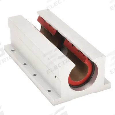 PBC LINEAR Mounted Linear Bearing: Twin, Self-Aligning, 1 in Inside Dia, Frelon Gold - Twin Open Self-Aligning Pillow Block Linear Plain Bearings