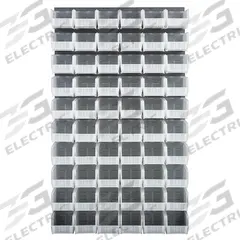 QUANTUM STORAGE SYSTEMS Louvered Panel: 61 in x 36 in x 1 in, 1 Sides, 60 Bins, Gray (MPN QLP-3661-230-60CL). Key specifications — Bin Style: Hang and Stack; Color: Gray; Bin Color: Clear; Finish: Powder Coated; Brand: QUANTUM STORAGE SYSTEMS.