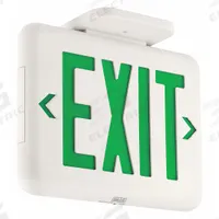 Exit Sign: Emergency Battery Backup, LED, White, Green, 1 or 2 Faces, Ceiling/End/Wall, 120/277 V AC (MPN EVEUGWE). Key specifications — Voltage: 120/277 V AC; Directional Indicators: Universal Field Selectable Chevrons; Text Color: Green; Brand: DUAL-LITE; Emergency Battery Backup: Yes; Housing Color: White; Lighting Technology: LED; Remote Capable: No.