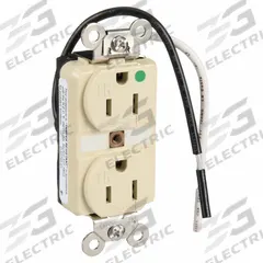 HUBBELL Receptacle: Hospital Grade Fed. Spec., Duplex, 5-15R, Ivory, 125V AC, 15 A, 2 Pole / 3 Wire (MPN HBL8200SGIA)