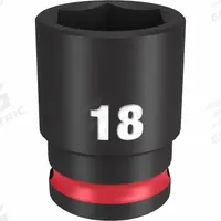 MILWAUKEE Standard Impact Socket: 3/8 in Drive Size, Metric, 18 mm Socket Size, 6-Point, Std (MPN 49-66-6142). Key specifications — attr1215501: MILWAUKEE; attr1215515: Black Phosphate; attr1215518: 18 mm.