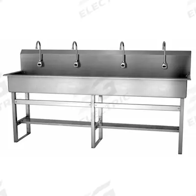 SANI-LAV Wash Station: 45 in Overall Ht, 77 in Bowl Lg, 8 in Bowl Dp, 2 gpm Flow Rate - Four-Station Freestanding Wash Stations with Faucets
