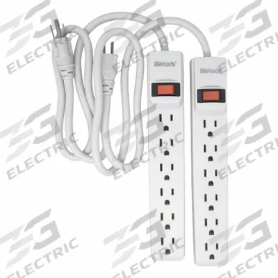 WOODS Surge Protector: 6 Outlets, 2 1/2 ft Cord Lg, 280 J Rated Energy, 15 A Current - General Purpose Surge Protectors