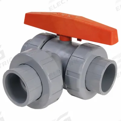 HAYWARD Manual Three-Way Ball Valve: 3/4 in, PVC, L Flow, True-Union Socket/True-Union NPT - L-Port PVC Ball Valves