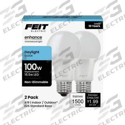FEIT ELECTRIC Compact LED Bulb: Medium Screw (E26), LED, (A) Classic, A19, 16.5 W Watt - Medium Screw Base (E26) Lamps