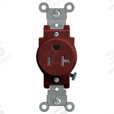 LEVITON Receptacle: Single, 5-20, Brown, 125V AC, 20 A, 2 Pole / 3 Wire (MPN T5020) - General Purpose Receptacles