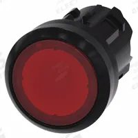 SIEMENS Flush Push Button: Red, 22 mm Mounting Size, Non-Metallic, Momentary (MPN 3SU1001-0AB20-0AA0). Key specifications — Brand: SIEMENS; Action: Momentary; Series: 3SU; Push Button Material Type: Non-Metallic.