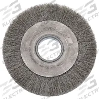 WEILER Wire Wheel Brush: Crimped Stainless Steel, 8 in Dia x 1 in Wd, 2 in Arbor, 0.012 in Fill (MPN 97428). Key specifications — Brand: WEILER.