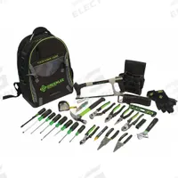 GREENLEE Electricians Tool Kit: 26 Total Pcs, Tool Backpack, 20 or more Pieces Range (MPN 0159-28BKPK). Key specifications — attr646319: Sockets Not Included; attr548984: (1) Wire Stripper; attr548989: (1) Specialty Pliers; attr646318: SAE; attr548987: None; attr548988: (1) Adjustable Wrench; attr548990: Hand Saw; attr552361: None.