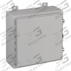 WIEGMANN Enclosure: Steel, 24 in x 24 in x 6 in, NEMA 12/13/3R/4, Solid Cover, Hinged (MPN N412242406C). Key specifications — Closure Method: 1/4-Turn Latch; Brand: WIEGMANN; Knockouts: Not Included.