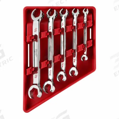 MILWAUKEE Flare Nut Wrench Set: Steel, Chrome, 5 Tools - SAE, Double End, Standard-Head, 6-Point Flare Nut Wrench Sets