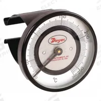 DWYER Clip Pipe Mount Dial Thermometer: 20°C to 260°C, +/- 2% Accuracy, 2 in Dial Dia (MPN STC372). Key specifications — Accuracy: +/- 2%; Brand: DWYER.