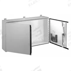 HOFFMAN Enclosure: Steel, 42 in x 60 in x 12 in, NEMA 12/13, Solid Cover, Hinged (MPN A426012WFALP). Key specifications — Brand: HOFFMAN; Closure Method: Keyed Handle; Knockouts: Not Included.
