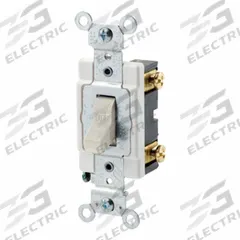 LEVITON Toggle Single-Pole, 20 Amp: Toggle Switch, Single Pole, Maintained, Light Almond, 20 A (MPN CSB1-20T). Key specifications — Illuminated: No; Voltage Rating: 120/277V AC.