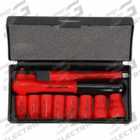 WIHA Socket Wrench Set: 3/8 in Drive Size, 10 Pieces, 5/16 in to 3/4 in Socket Size Range (MPN 31493). Key specifications — attr1204555: WIHA; attr1206530: Insulated Round Head Ratchet; attr1227475: 3/8 in; attr1204546: (8) 12-Point; attr1206529: 5/16 in to 3/4 in.