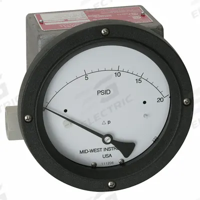 MIDWEST INSTRUMENT Differential Pressure Gauge & Switch: In-Line, 1/4 in NPT Female, 220 - Medium & High Operating Pressure Differential Gauges with Switch